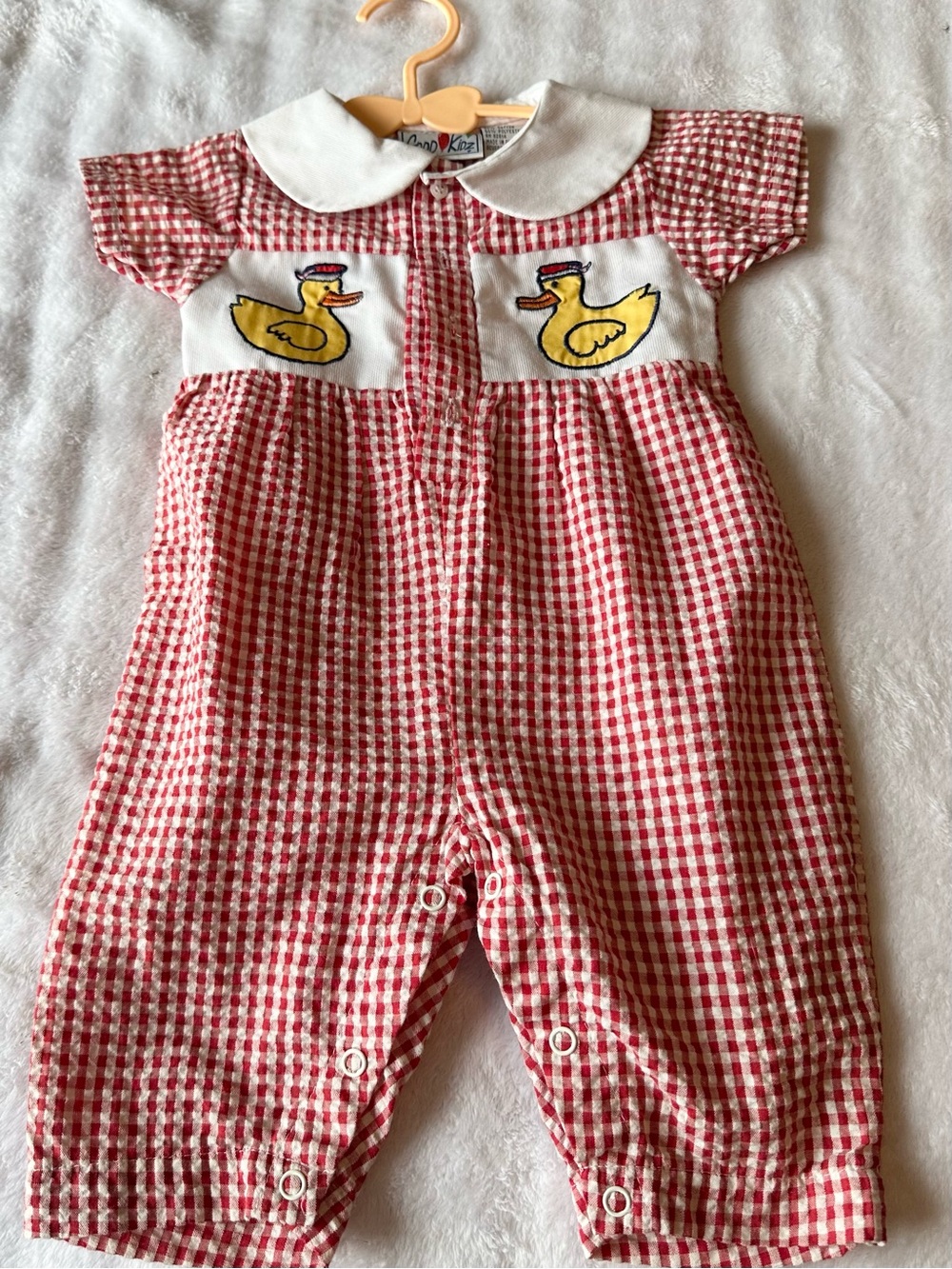 Classic Red Gingham Duck Romper with Peter Pan Collar - Kids